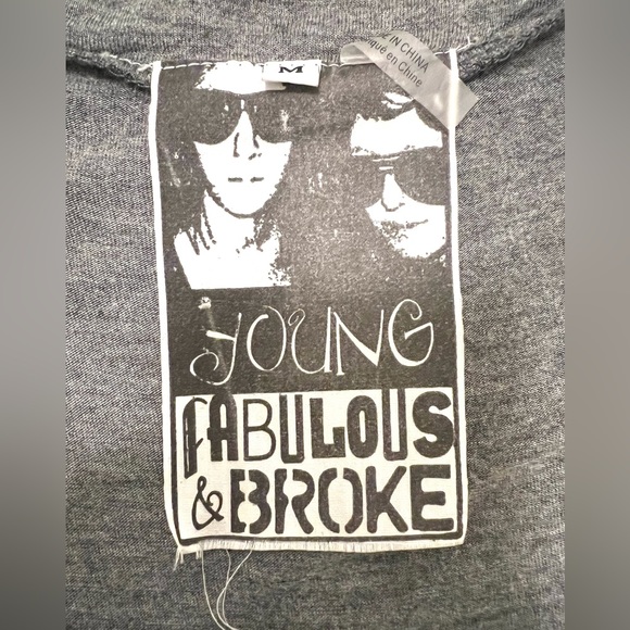 Y2K Young Fabulous & Broke Sz M Mini Dress Tunic Top Grey T-shirt Silk Ruffle - Picture 7 of 7